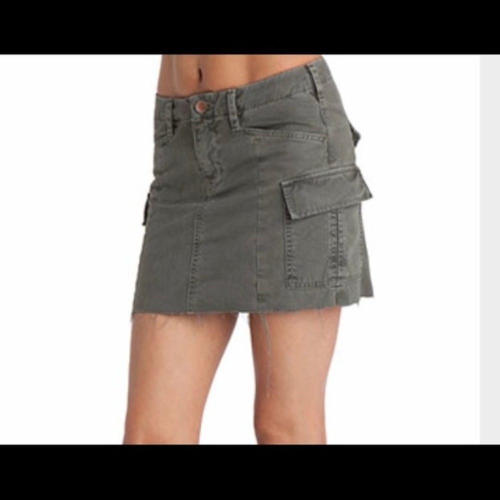 New J Brand cargo olive khaki military surplus distressed high rise mini skirt